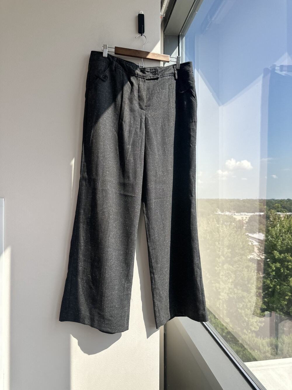 Sandro Sportwear Charcoal Gray Wide-leg Mid-rise Sailor Trousers Sz 14